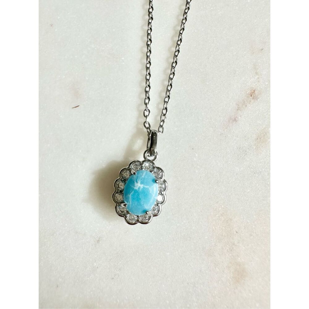 Turquoise blue color cubic zirconia pendant necklace ￼